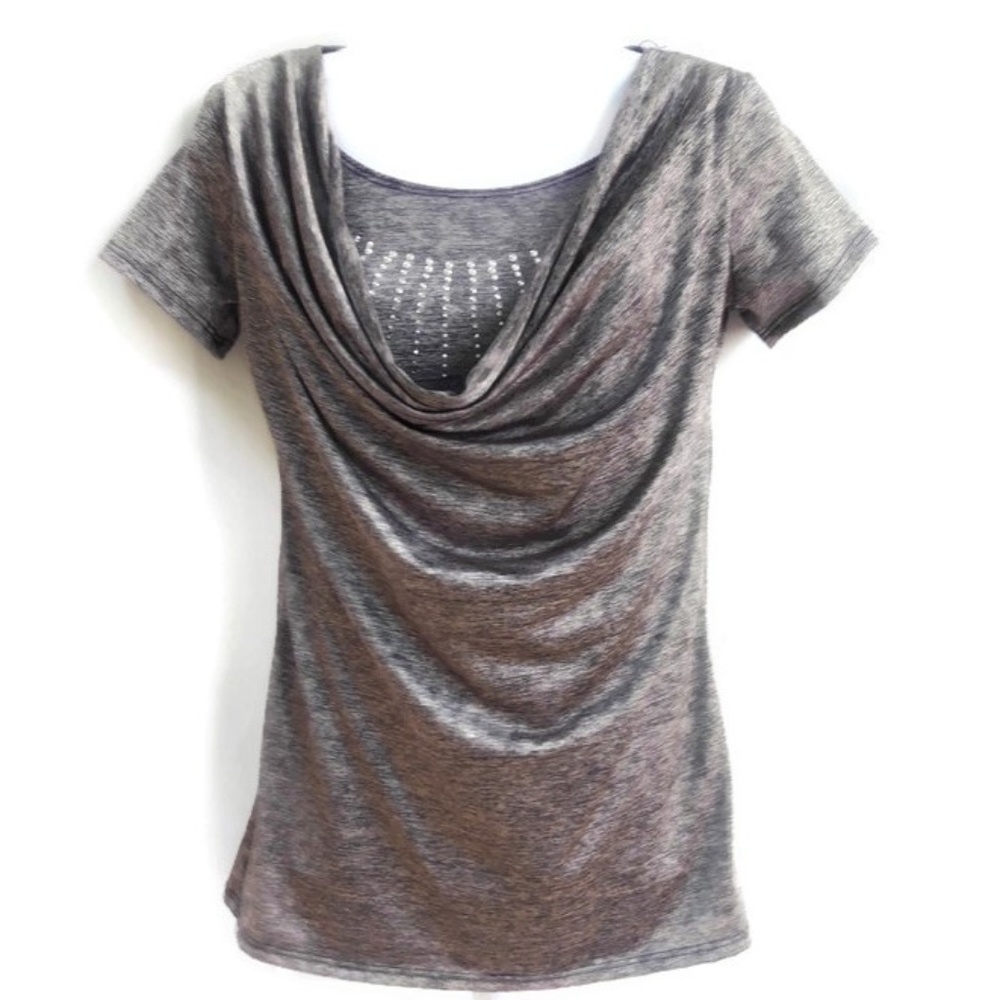 Candid Soul Top Draped Cowl over Rhinestones Short Sleeve Retro USA S - Picture 2 of 7